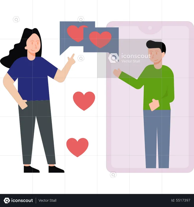 Couple having romantic chat on mobile  Illustration