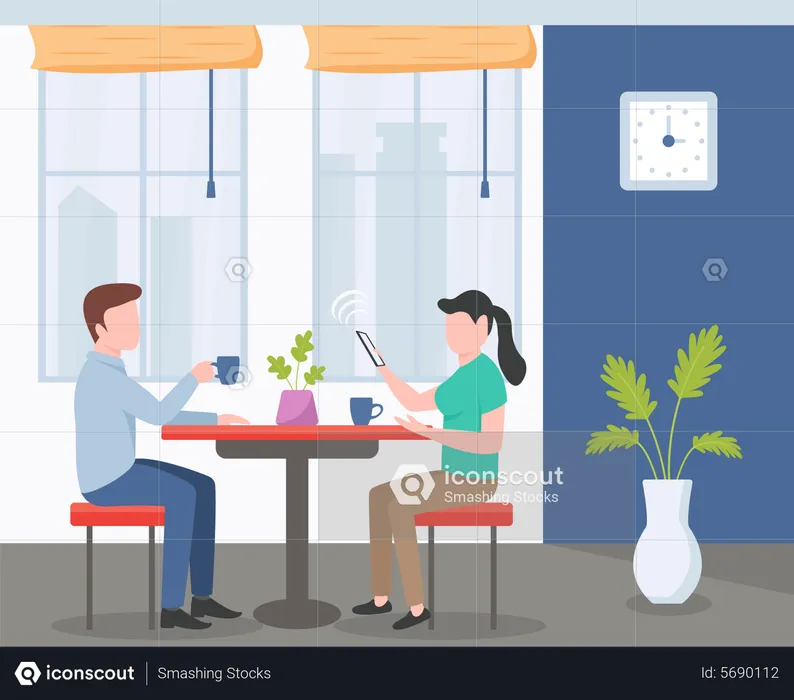 Couple having tea in the morning  Illustration