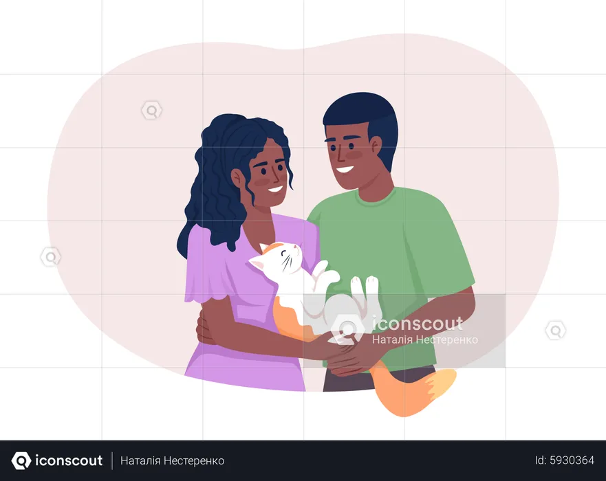 Couple heureux avec chat  Illustration