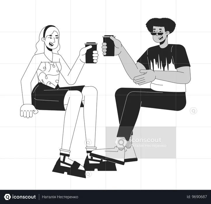 Heureux couple diversifié avec des boissons  Illustration
