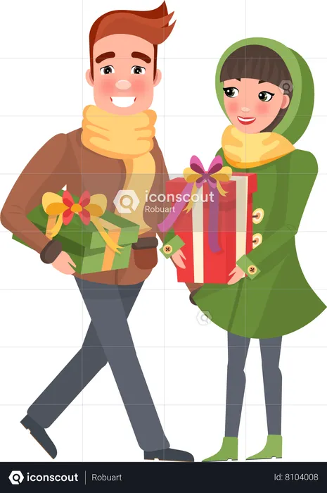 Heureux couple faisant des achats de Noël  Illustration