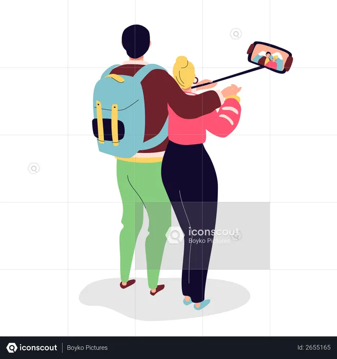 Heureux couple prenant selfie  Illustration