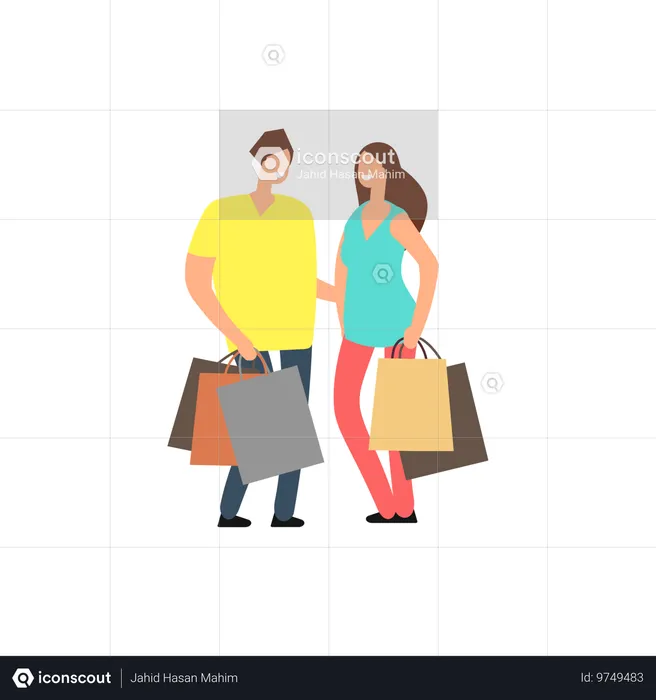 Heureux couple faisant du shopping  Illustration