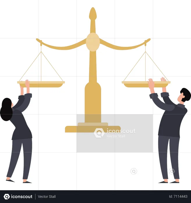 Couple holding a scale of justice  Illustration