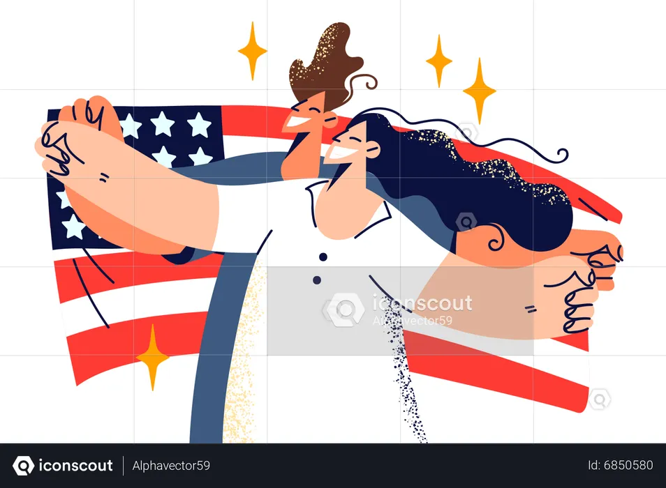 Couple holding american flag  Illustration