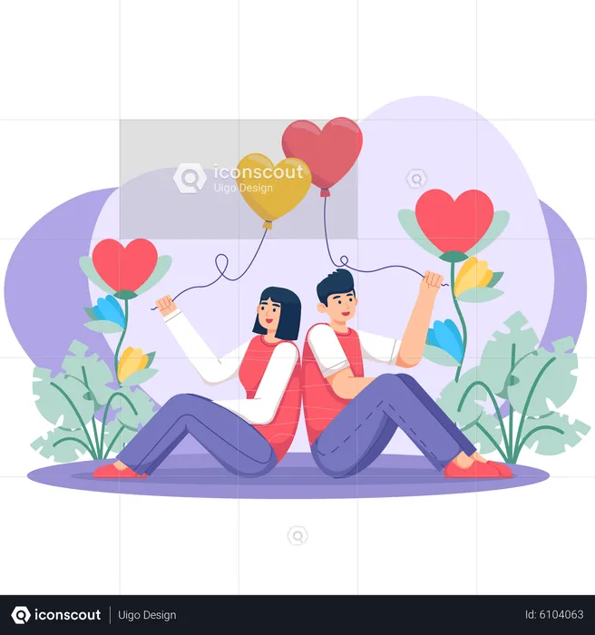 Couple holding balloon  Illustration