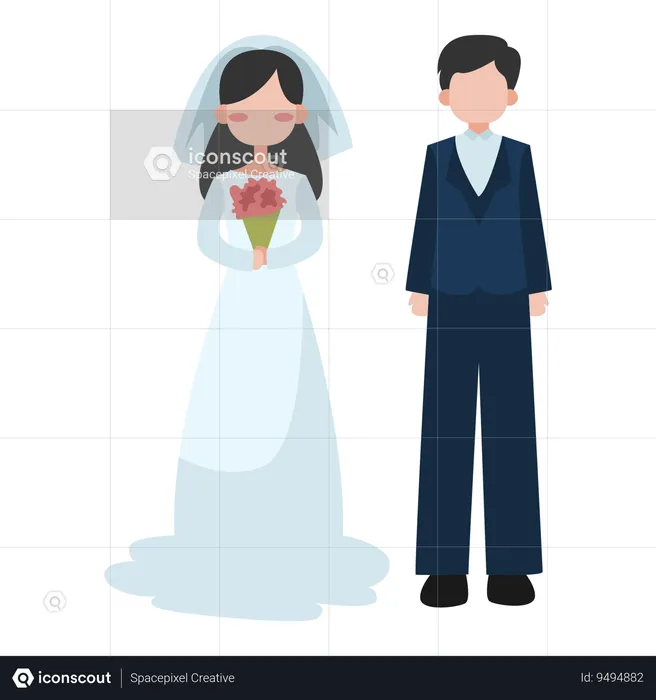 Couple holding flower bouquet  Illustration