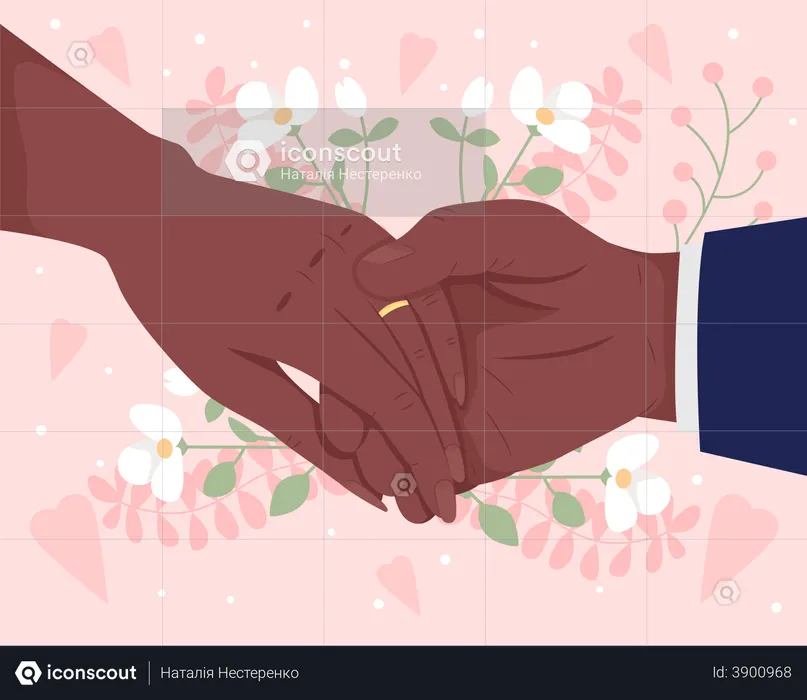 Couple holding hands after weeding  Illustration