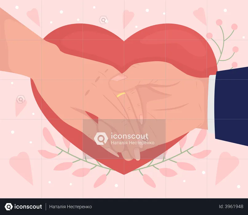 Couple holding hands after weeding  Illustration