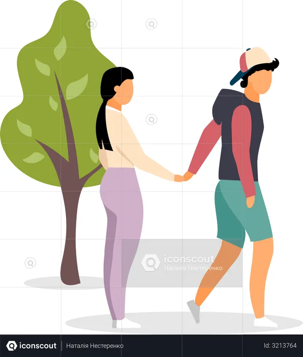 Couple holding hands at park  Illustration