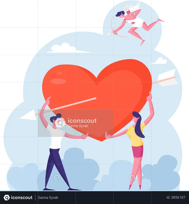 Couple holding heart and sharing love  Illustration