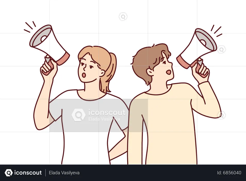 Couple holding megaphone and doing makreting  Illustration