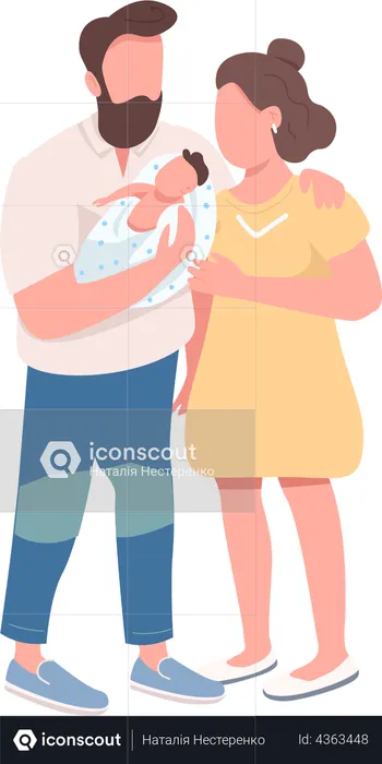 Couple holding newborn baby  Illustration