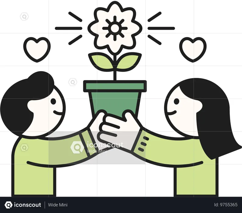 Couple holding plant pot  Illustration