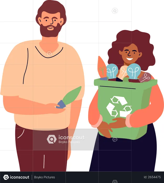 Couple holding recycle bin  Illustration
