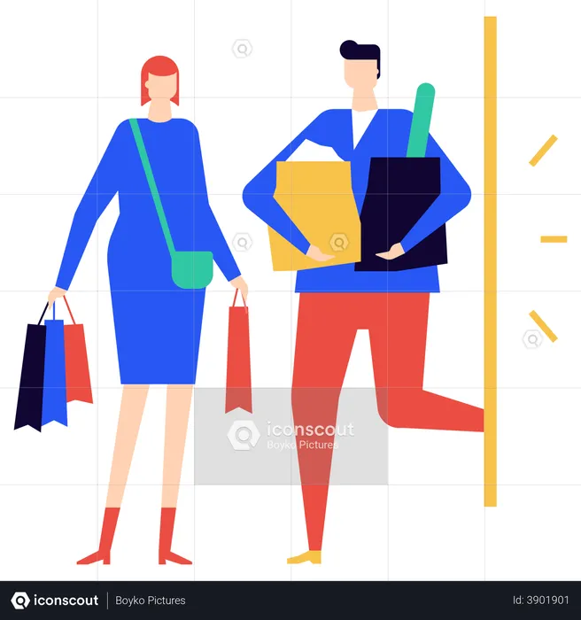 Couple holding shopping bags  Illustration