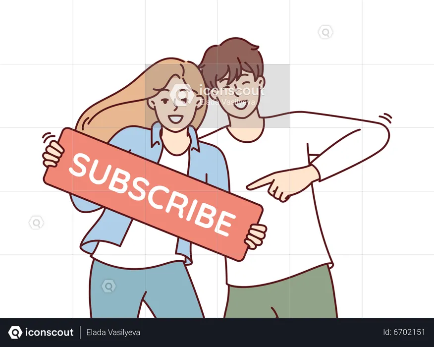 Couple holding subscribe sign  Illustration