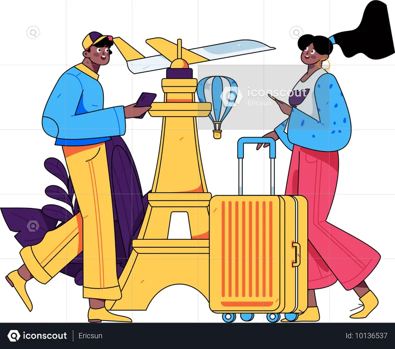 Couple holding their luggage bags  Illustration