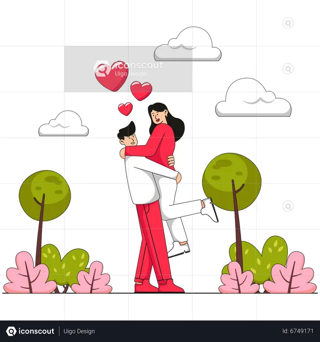 Couple hugging during spring fall  Illustration