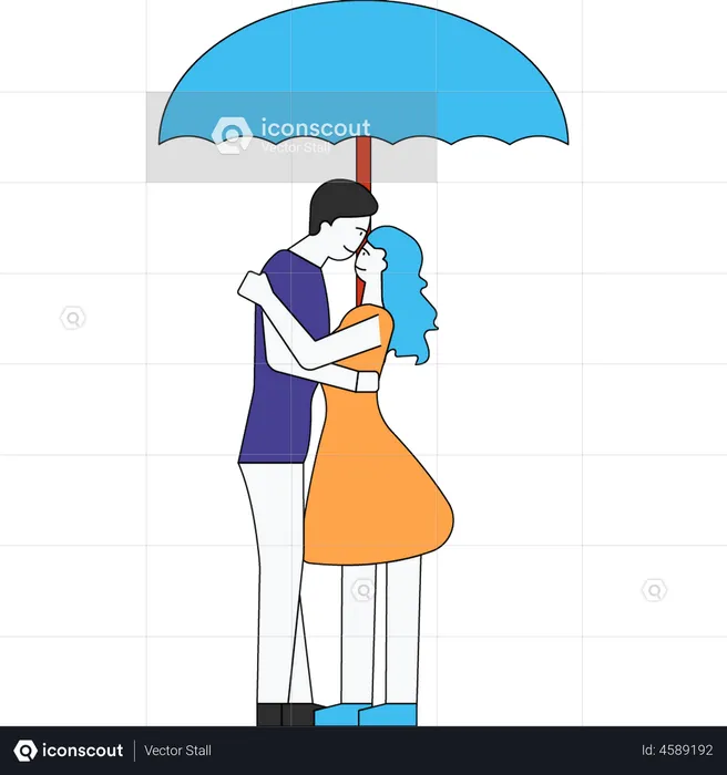 Couple hugging under umbrella  Illustration