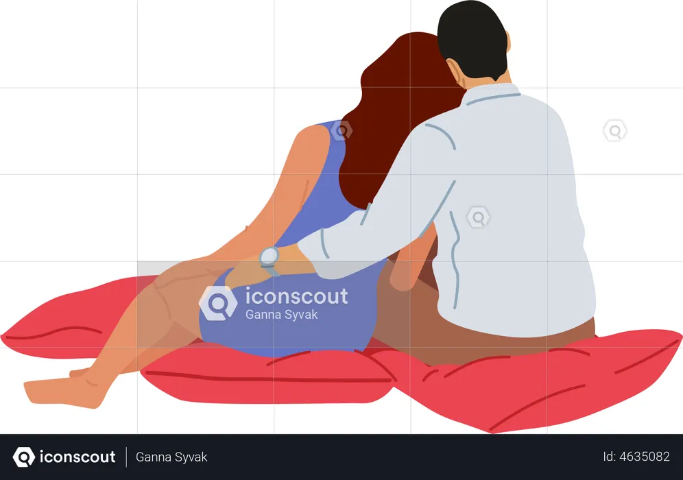 Couple hugging while sitting together  Illustration