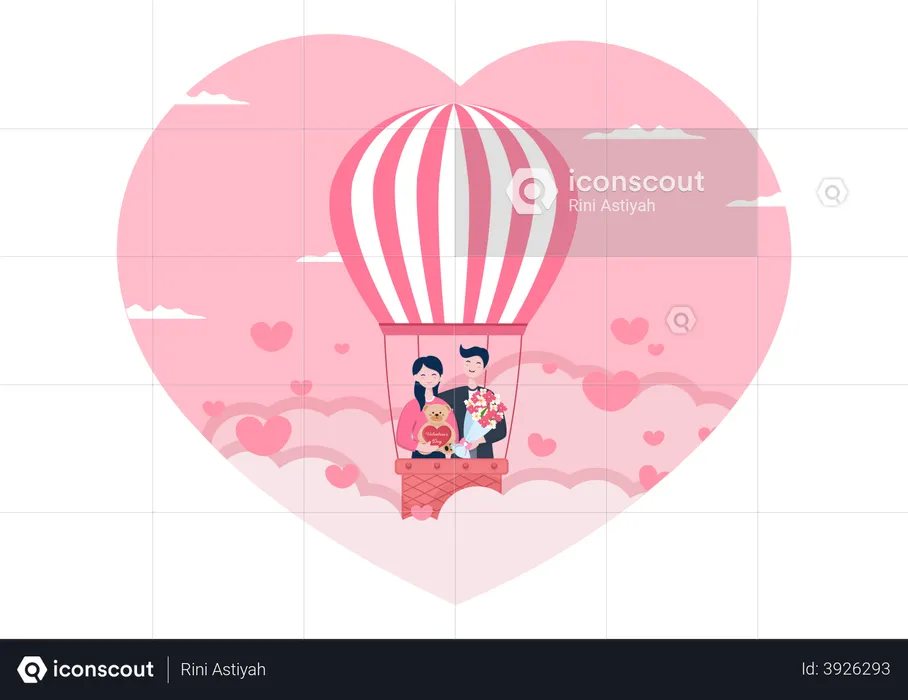 Couple in air balloon  Illustration