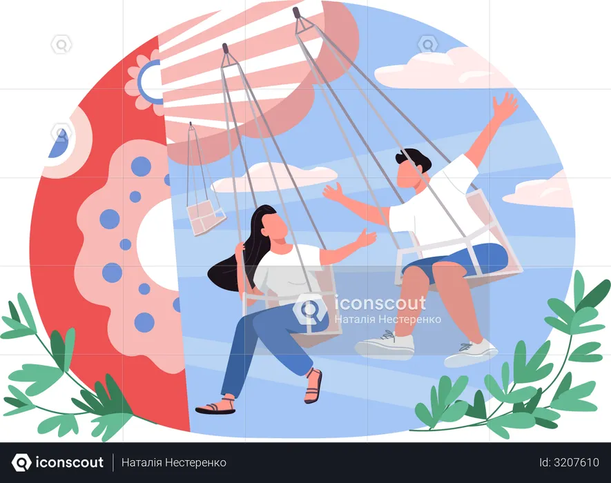 Couple in amusement park  Illustration