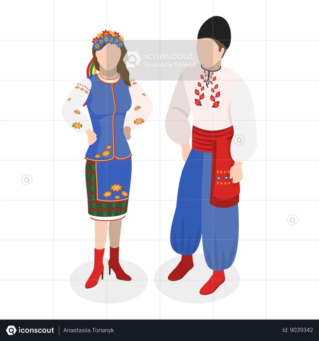 Couple in european traditional costume  Illustration
