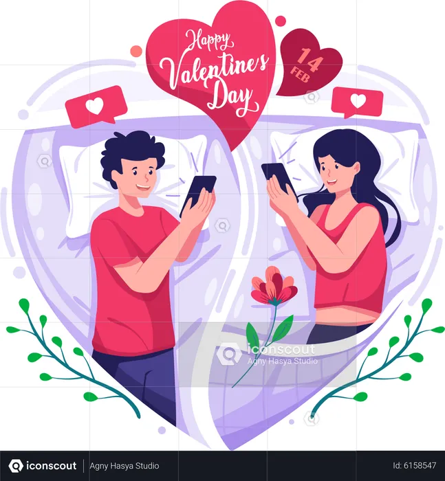Couple in love chatting on smartphone  Illustration