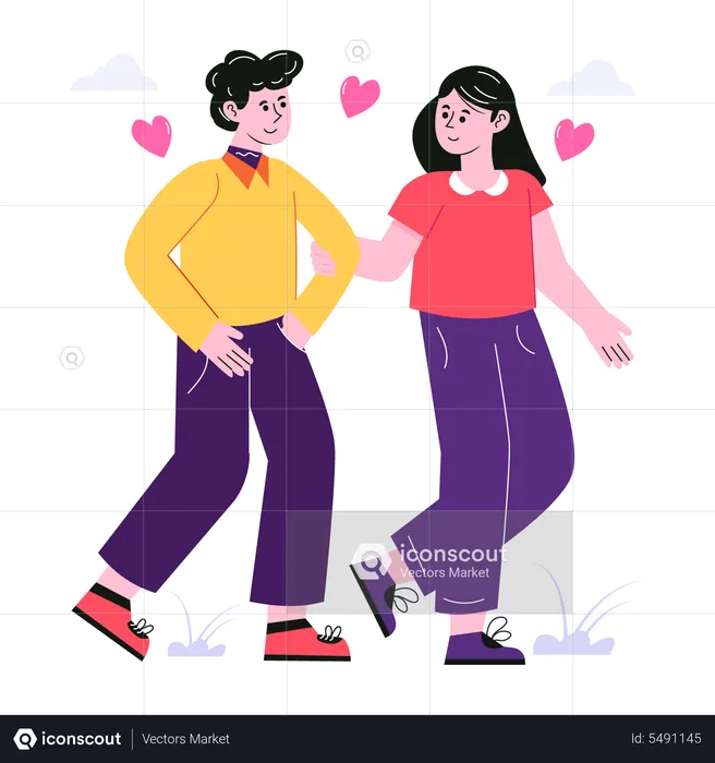 Couple in love walking together  Illustration
