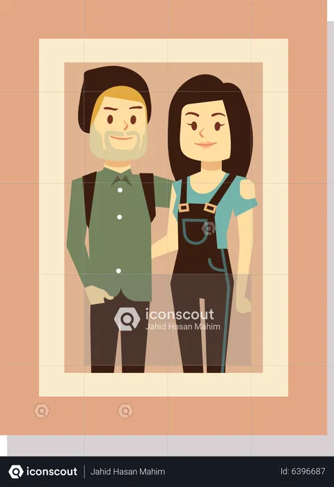 Couple in photo frame  Illustration