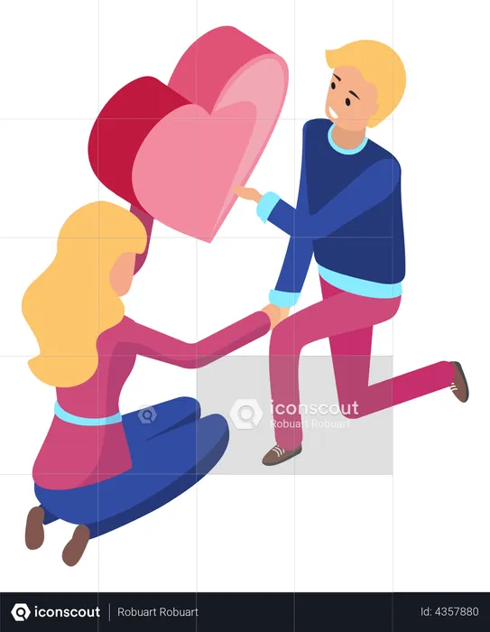 Couple in relationship holding big heart  Illustration