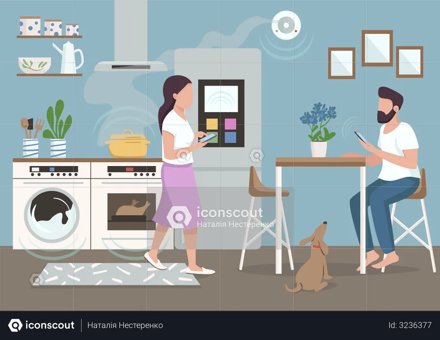 Couple in smart kitchen  Illustration