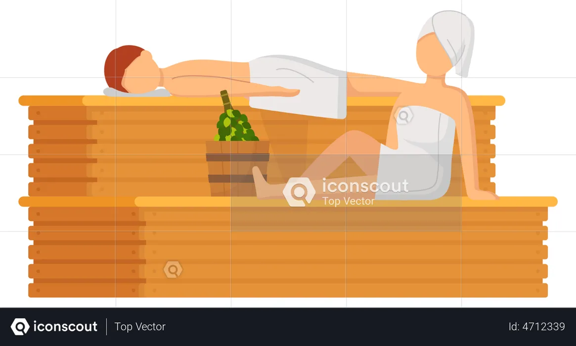 Couple in steam room  Illustration