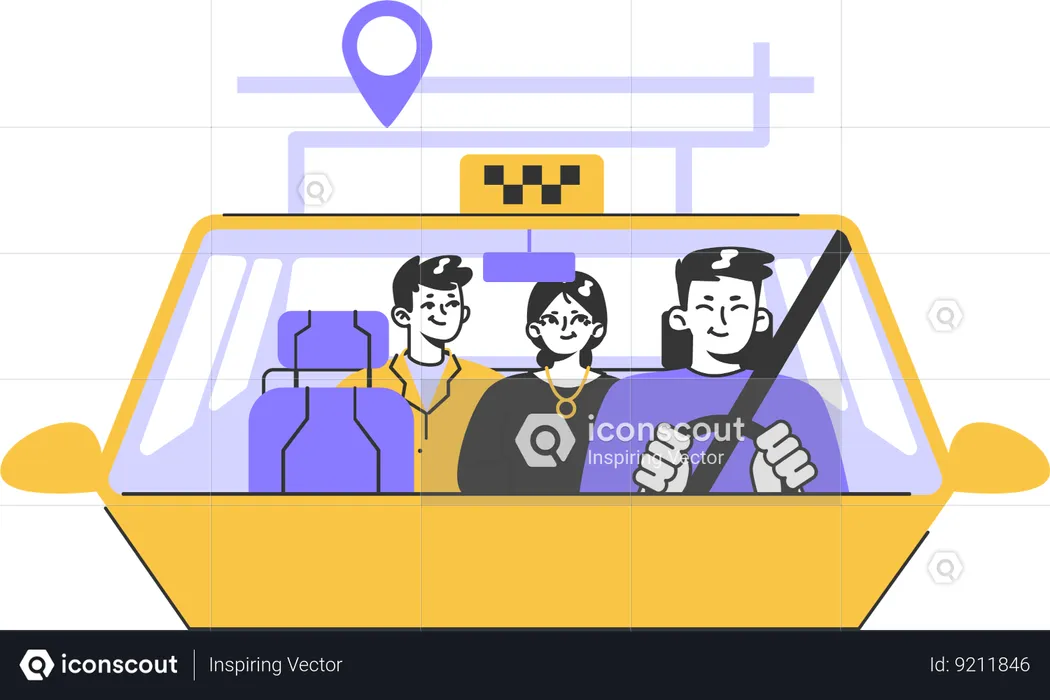 Couple in taxi  Illustration