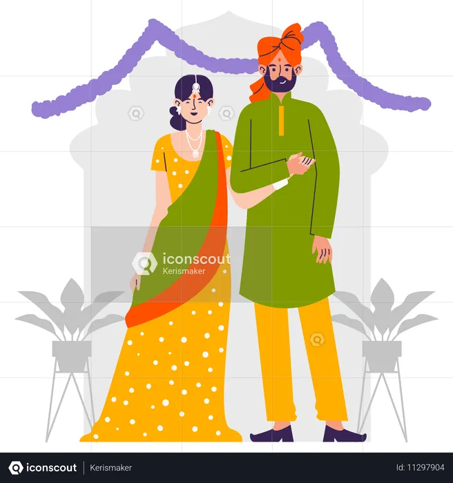 Un couple indien assiste au mariage d'un proche  Illustration