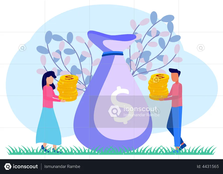 Couple Investing Money  Illustration