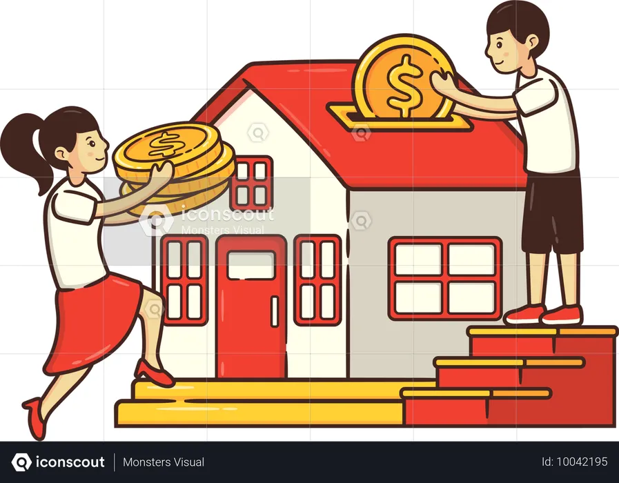 Couple invests money in buying new house  Illustration