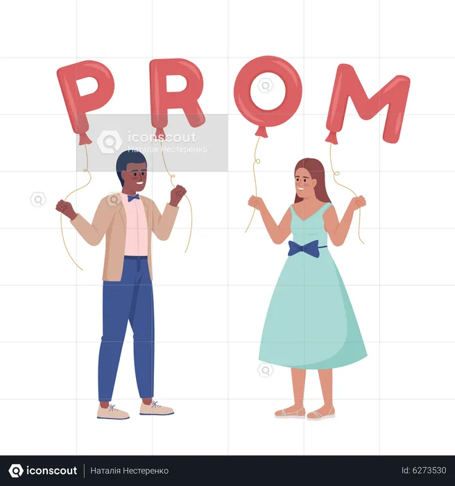 Couple inviting each other to prom party  Illustration