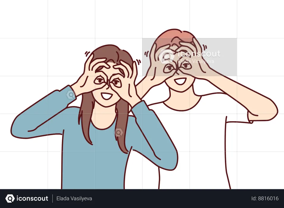Couple is acting like watching through binoculars  Illustration