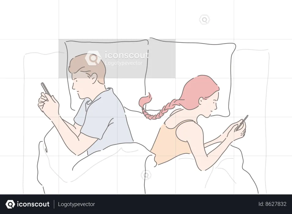 Couple is busy while chatting on phone  Illustration