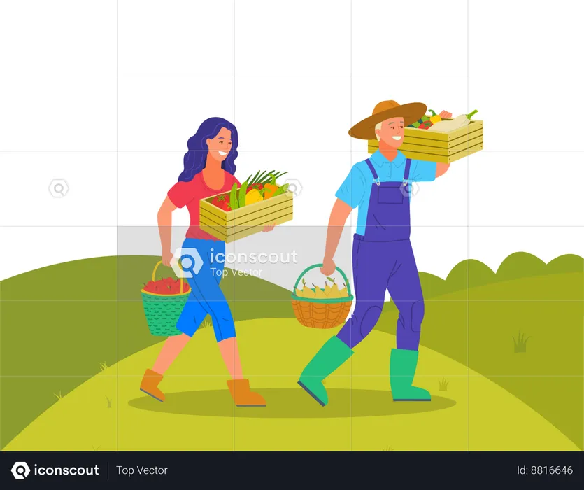 Couple is carrying fruit basket  Illustration