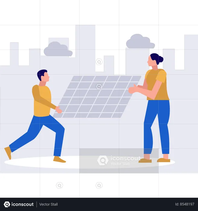 Couple is carrying solar plates  Illustration