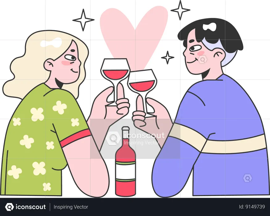 Couple is celebrating their wedding anniversary  Illustration