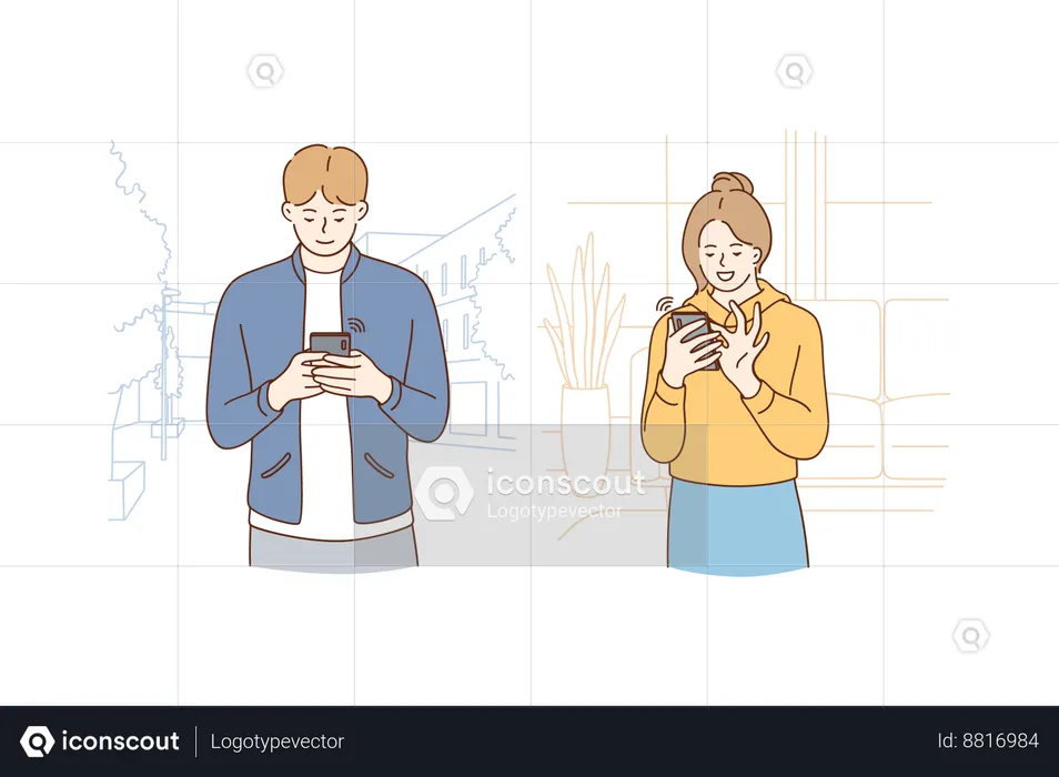 Couple is dating online  Illustration