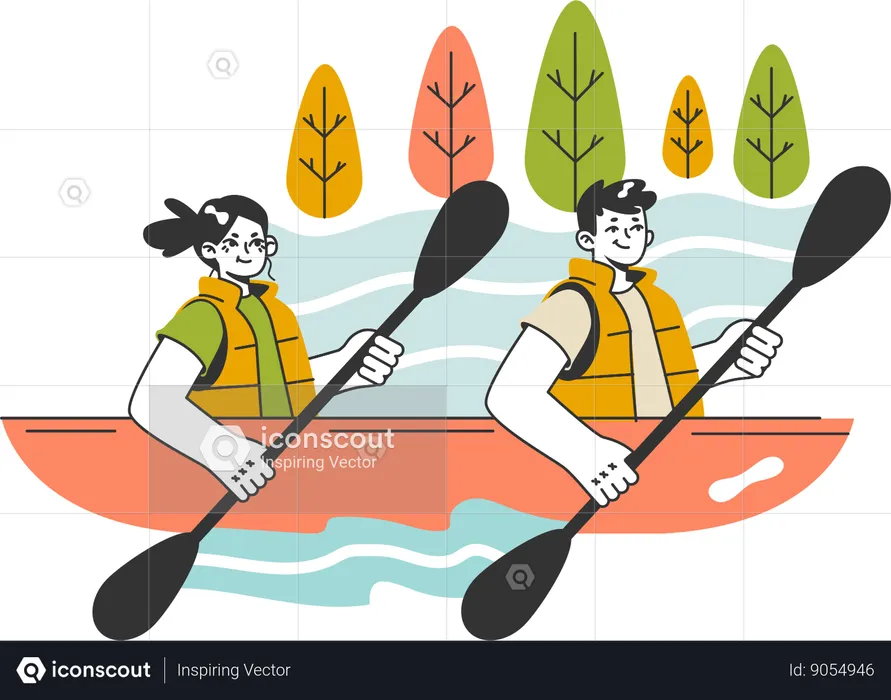 Couple is doing river rafting  Illustration