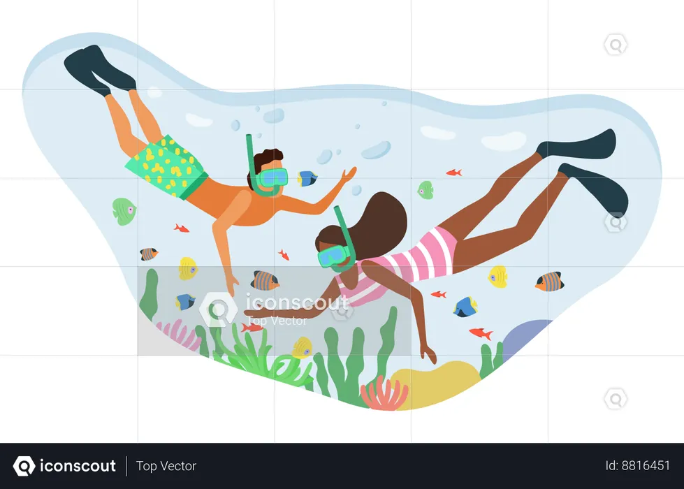 Couple is doing snorkeling  Illustration