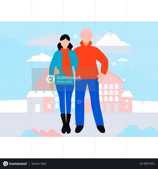 Couple is enjoying in snow  Illustration