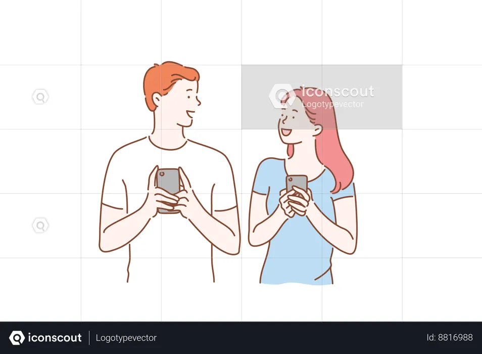Couple is enjoying online dating  Illustration