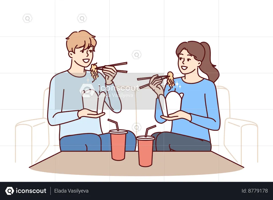 Couple is enjoying their dinner date  Illustration